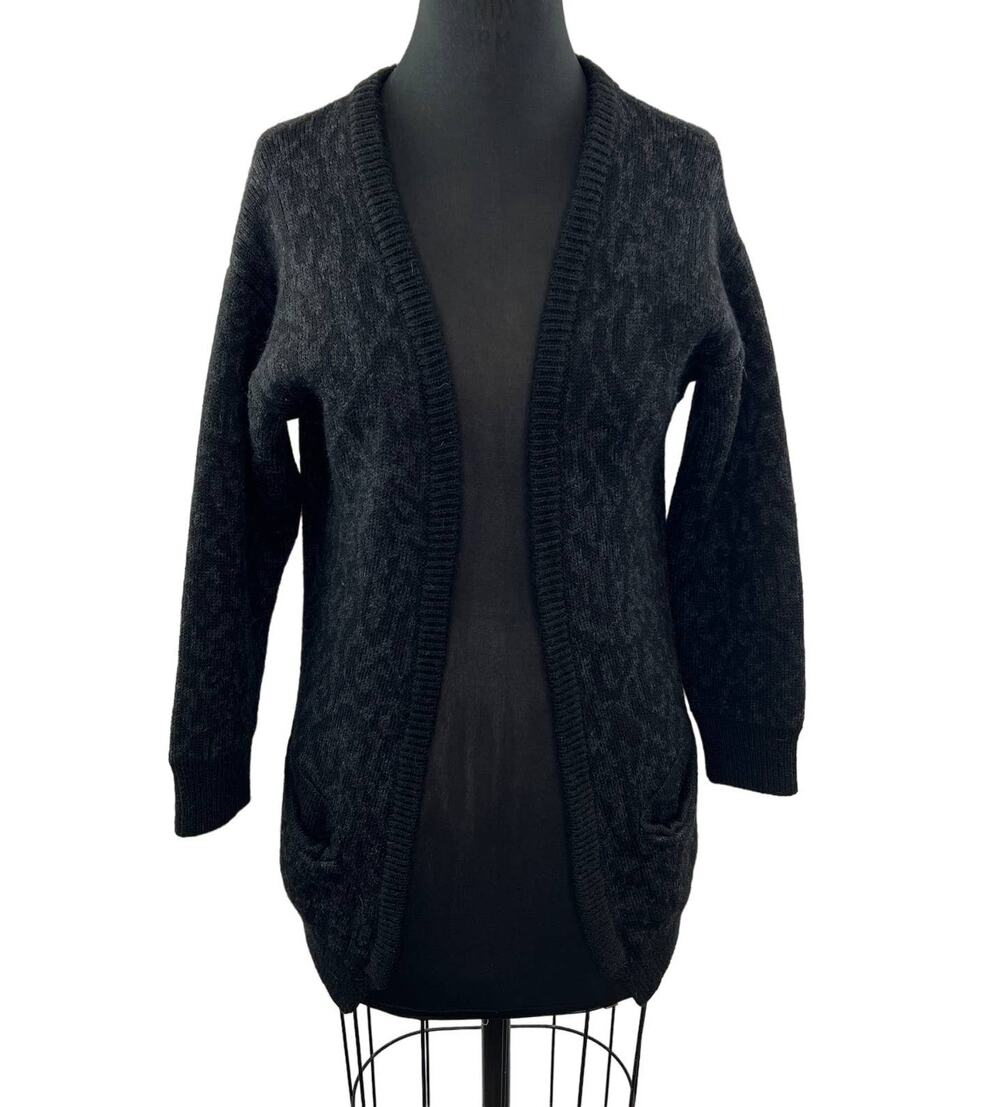 IRO Jasek Black Leopard Animal Printed Alpaca Blend Cardigan Sweater Pockets XS